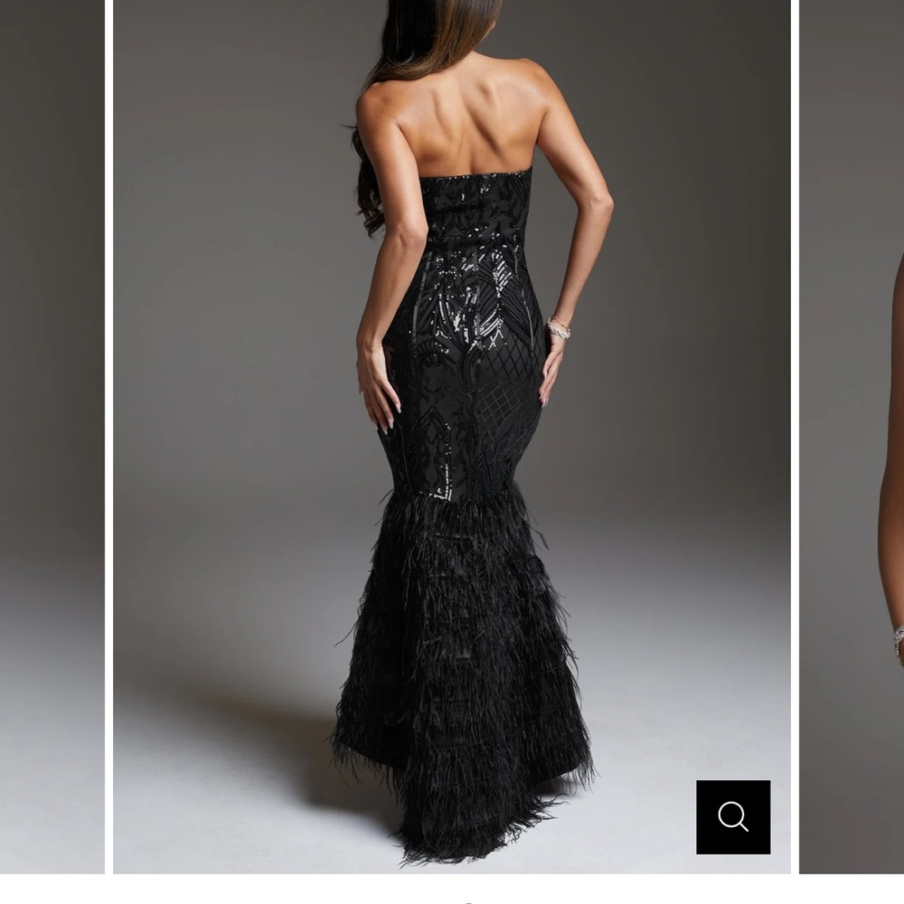 bebe Black Strapless Feathered Gown - Picture 2 of 12